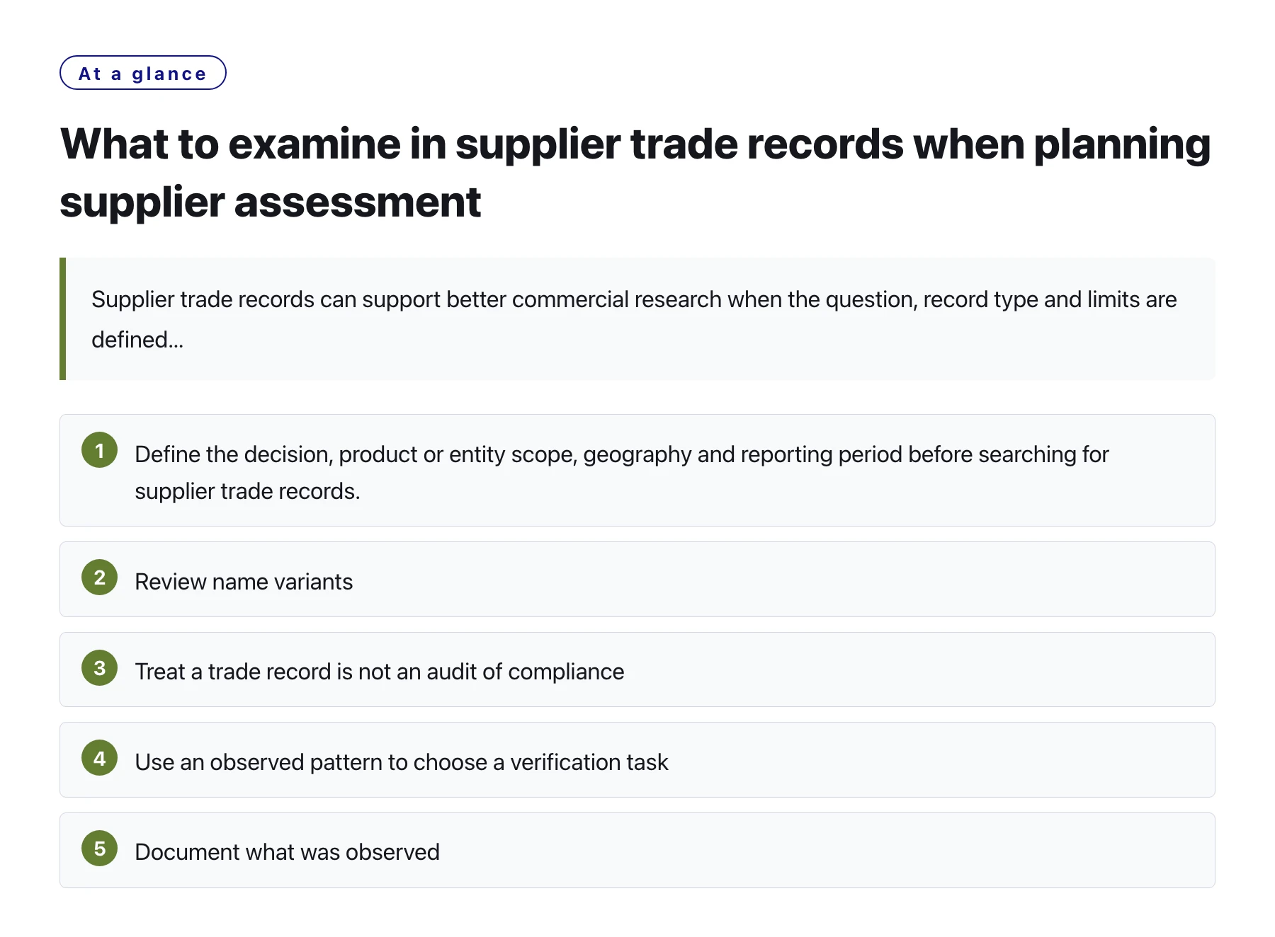 What to examine in supplier trade records when planning supplier assessment——全文要点速览