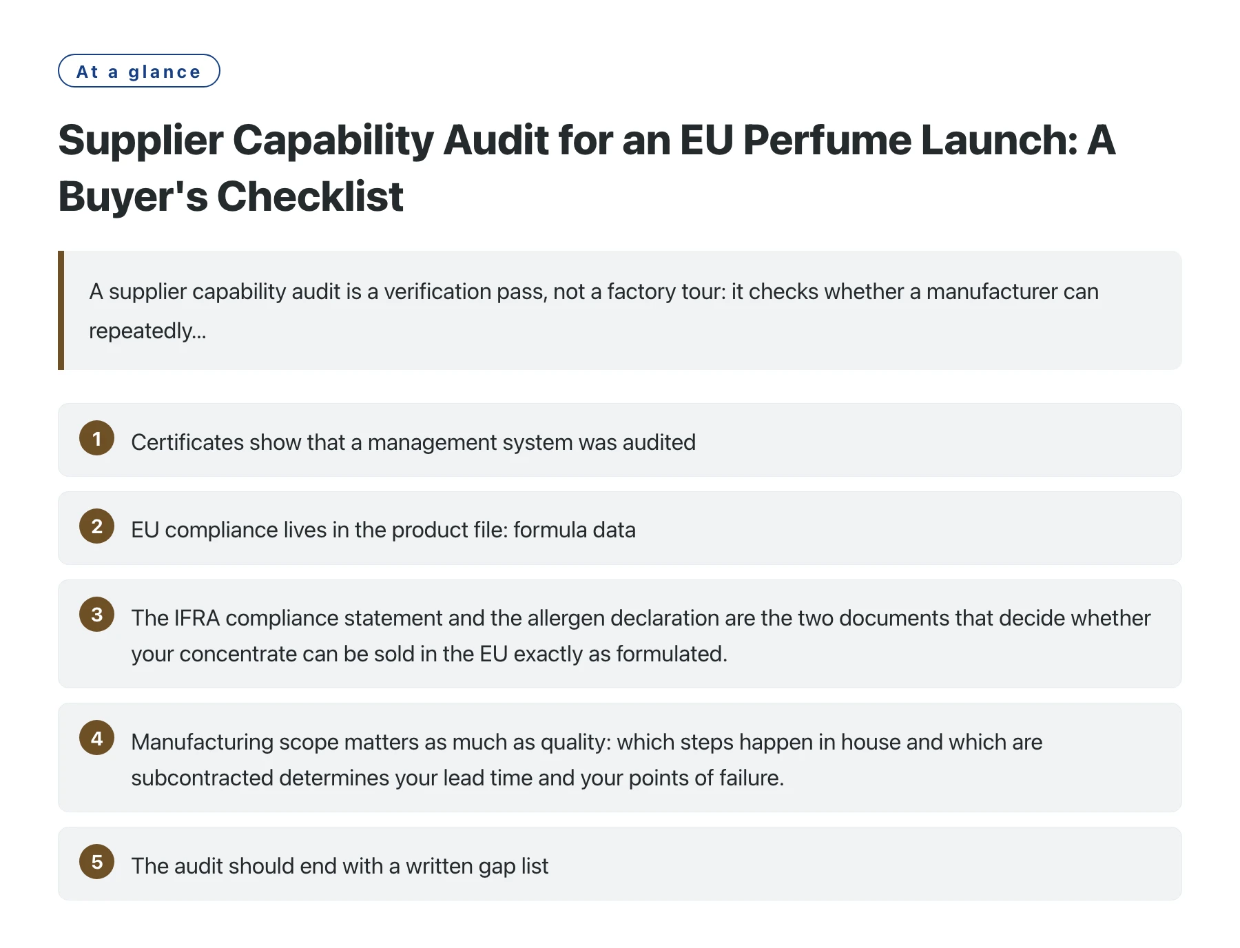 Supplier Capability Audit for an EU Perfume Launch: A Buyer's Checklist——全文要点速览